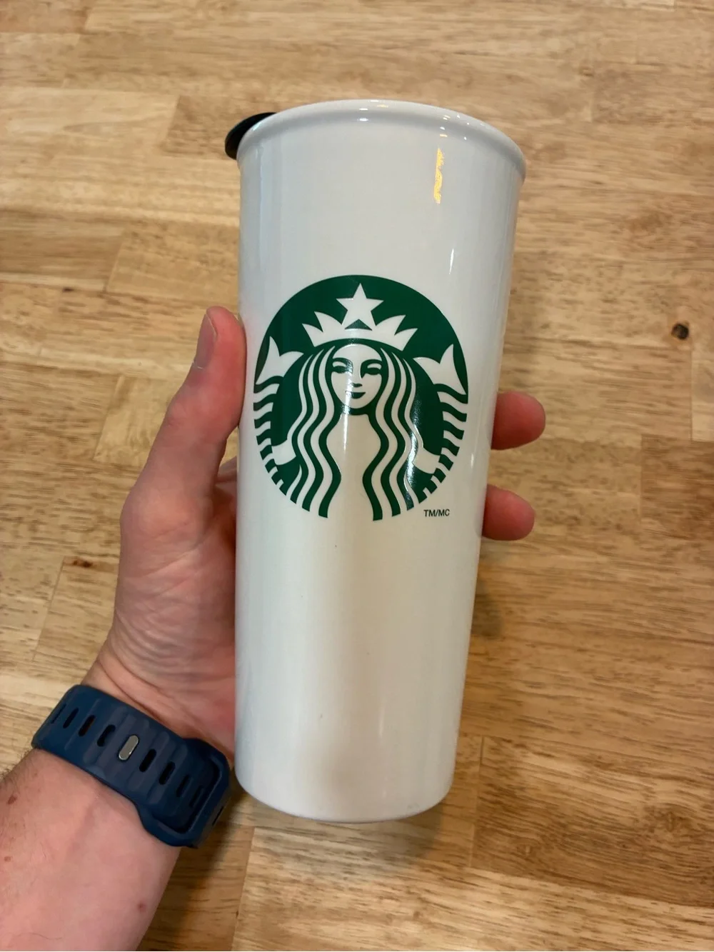STARBUCKS Mermaid Logo 16 Oz Double Wall Ceramic Travel Tumbler With Lid 2014